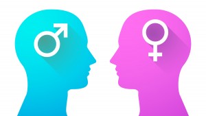 Illustration of an isolated head set with female and male signs