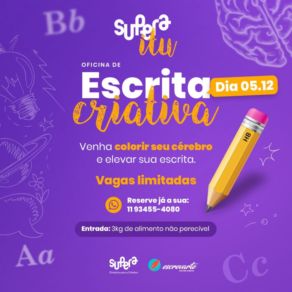 Supera Itu realiza oficina de escrita criativa neste sábado - Supera - Estimulação Cognitiva