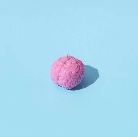Imagem de um pequeno cérebro cor de rosa em um fundo azul claro